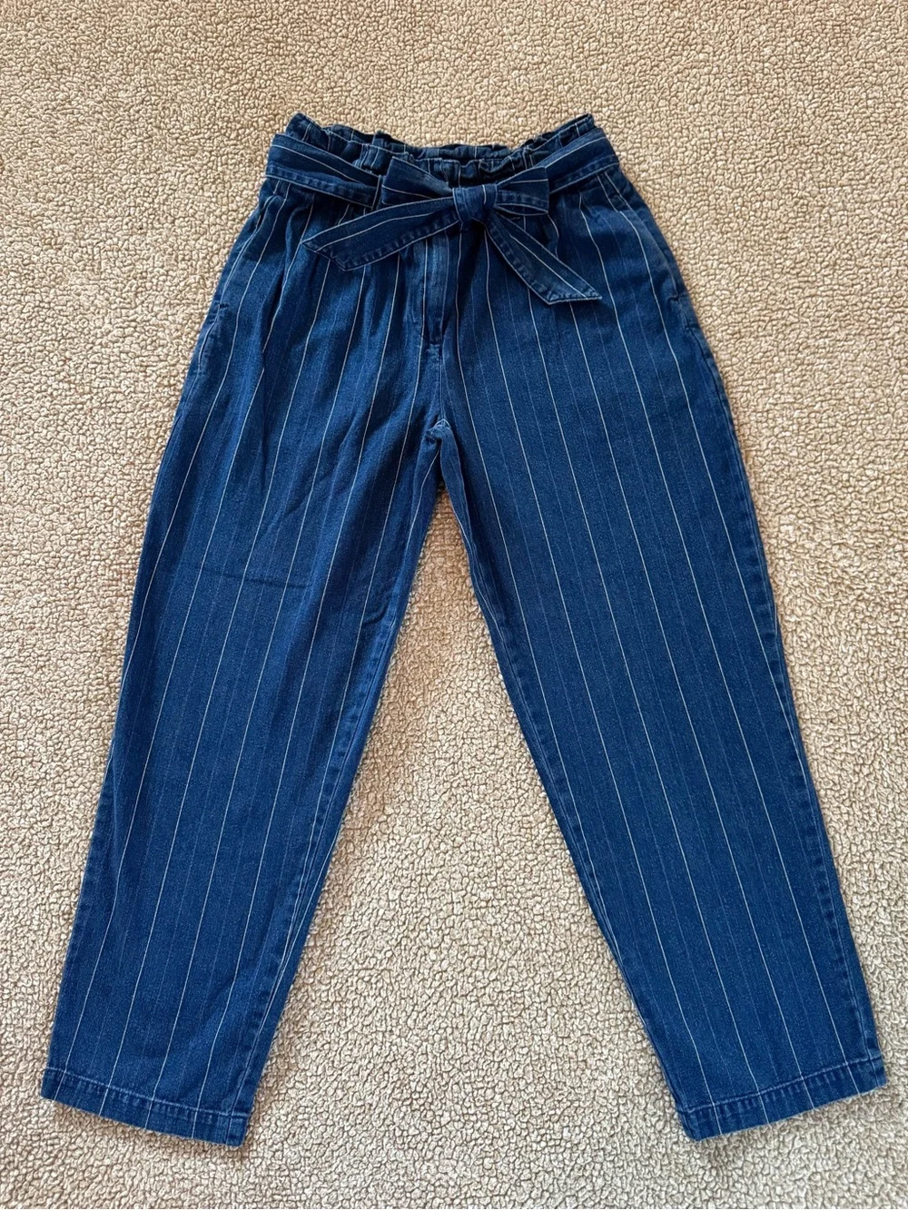 J.Crew Paperbag Waist Pinstripe Denim Pants Size 0 Blue 100% Cotton